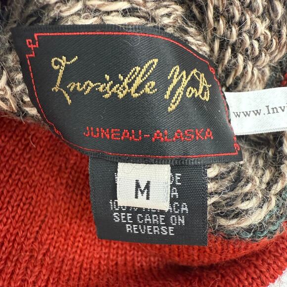 Invisible World Alpaca Beanie Hat & Fingerless Gloves Set M Red Gray Fair Isle - Picture 5 of 7